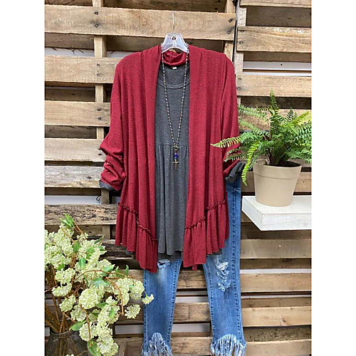 

Women's Plus Size Tops Blouse Solid Color Long Sleeve Collar Yellow Red Big Size L XL XXL XXXL / Cotton