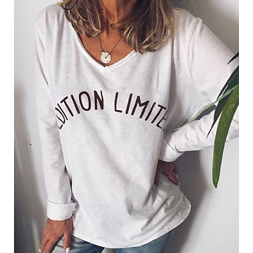

Women's T shirt Text Long Sleeve Print V Neck Basic Tops Blushing Pink White