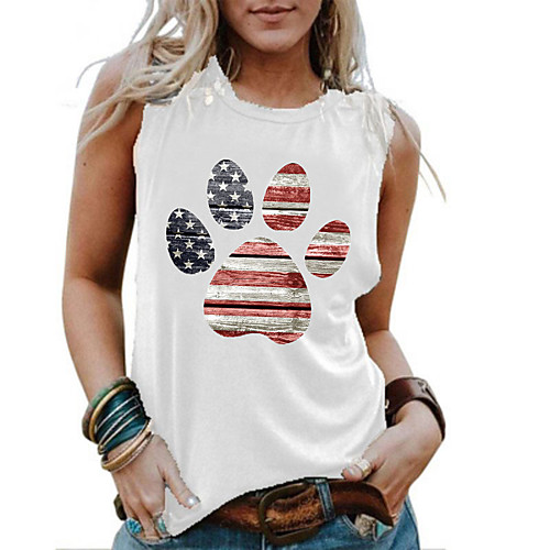 

Women's Independence Day Tank Top Vest USA Stars and Stripes Animal Print Round Neck Basic Streetwear Tops White Army Green Black