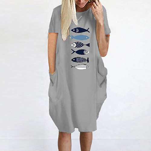 

Women's T Shirt Dress Tee Dress Knee Length Dress Blue Yellow Fuchsia Gray Green White Black Short Sleeve Print Spring Summer Round Neck Casual Oversized 2021 S M L XL XXL 3XL 4XL 5XL