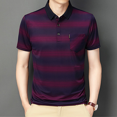 

Men's Golf Shirt Tennis Shirt Striped Short Sleeve Casual Tops Simple Blue Red