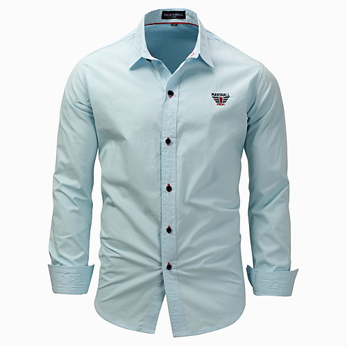 

Men's Shirt Solid Color Button-Down Long Sleeve Street Tops Cotton Business Casual Comfortable Navy Blue Light Blue