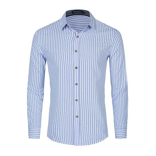 

Men's Shirt Striped Button-Down Long Sleeve Casual Tops 100% Cotton Lightweight Casual Fashion Breathable Light Blue