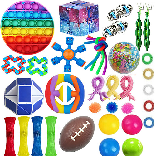 

36PCS Fidget Toy Packs Cheap Fidget Box with Simples Dimples Pop Bubble DNA Stress Relive Balls for Kids Adults ADHD ADD Anxiety Autism (A Set)