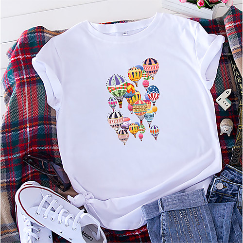 

Women's T shirt Optical Illusion Round Neck Tops White Black