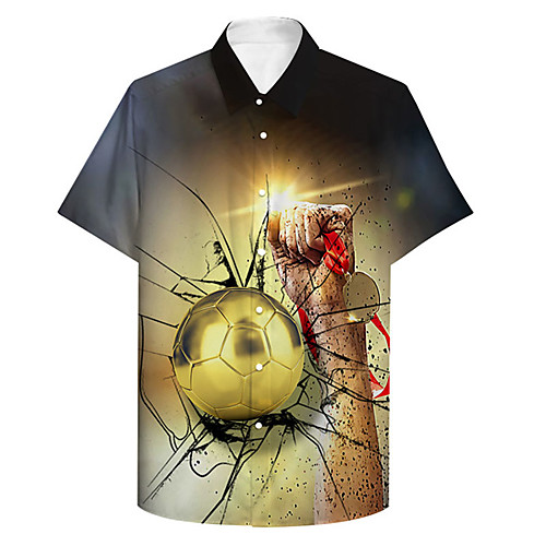 

Men's Shirt 3D Print Football Hand Plus Size 3D Print Button-Down Short Sleeve Casual Tops Casual Fashion Breathable Comfortable Gold / Sports