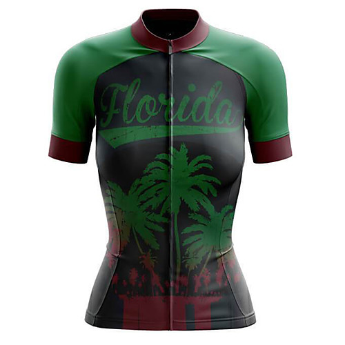 

21Grams Women's Short Sleeve Cycling Jersey Summer Spandex Green Palm Tree Bike Top Mountain Bike MTB Road Bike Cycling Sports Clothing Apparel / Stretchy / Athleisure