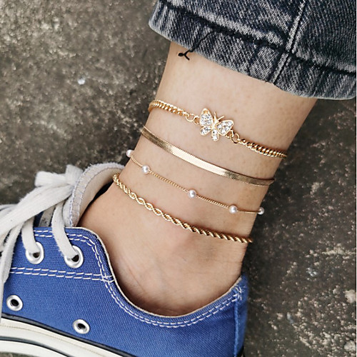 

Anklet Stylish Simple European Women's Body Jewelry For Street Holiday Layered Rhinestone Alloy Butterfly Gold 5 Pieces