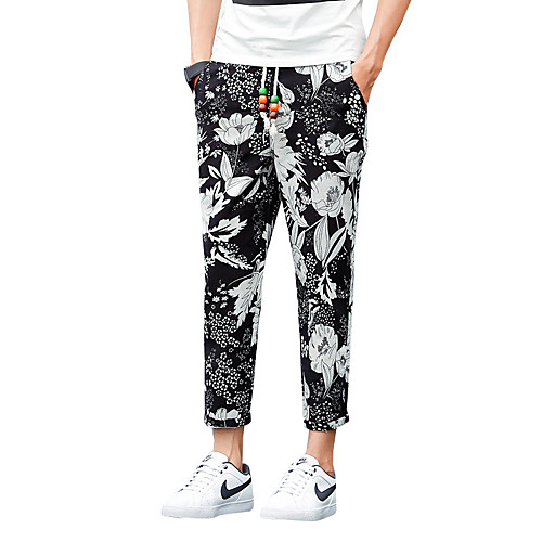 

Men's Chinese Style Vintage Comfort Quick Dry Breathable Going out Weekend Harem Chinos Pants Graphic Ankle-Length Patchwork Print White Black Orange Navy Blue