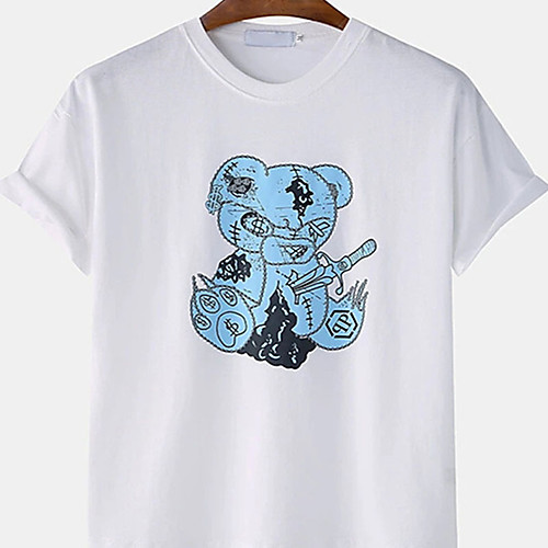 

Men's Unisex Tee T shirt Hot Stamping Bear Plus Size Print Short Sleeve Casual Tops Cotton Basic Designer Big and Tall White Black