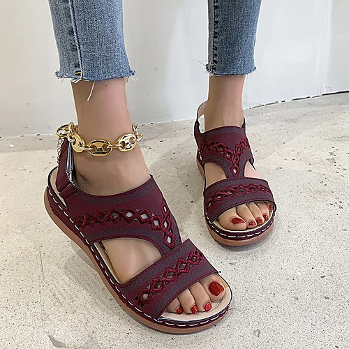 

Women's Sandals Comfort Shoes Wedge Heel Round Toe PU Solid Colored Burgundy Black Beige