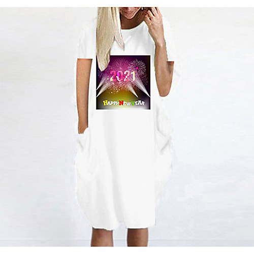 

Women's T Shirt Dress Tee Dress Knee Length Dress Blue Yellow Fuchsia Gray Green White Black Short Sleeve Print Spring Summer Round Neck Casual Oversized 2021 S M L XL XXL 3XL 4XL 5XL