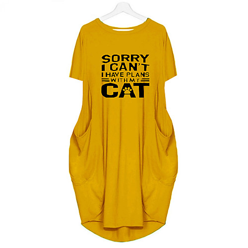 

Women's T Shirt Dress Tee Dress Knee Length Dress Blue Yellow Fuchsia Gray Green White Black Short Sleeve Letter Spring Summer Round Neck Casual Oversized 2021 S M L XL XXL 3XL 4XL 5XL