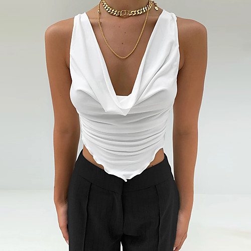 

Women's White Black Sleeveless Solid Color Summer Casual 2021 XS S M L