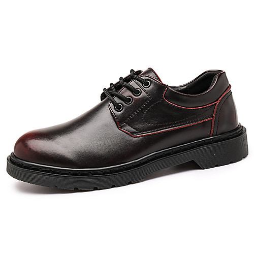 

Men's Oxfords British Style Plaid Shoes Work Boots Casual British Daily Leather Handmade Non-slipping Burgundy Black Brown Fall Winter