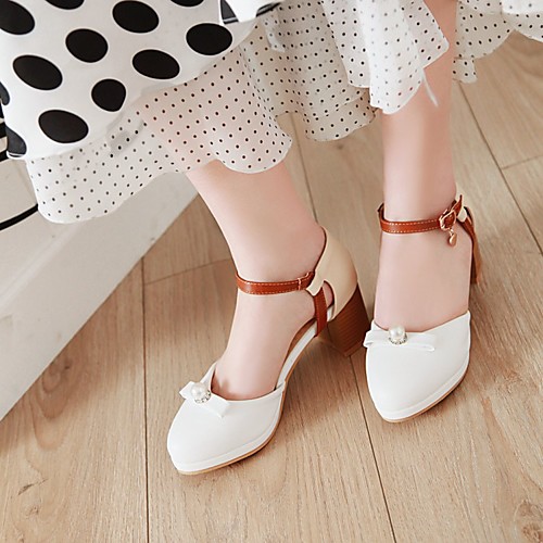 

Women's Heels Chunky Heel Round Toe PU Synthetics White Blue Pink