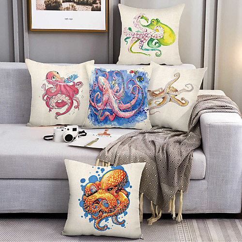 

Octopus Double Side Cushion Cover 5PC Soft Decorative Square Throw Pillow Cover Cushion Case Pillowcase for Bedroom Livingroom Superior Quality Machine Washable Outdoor Cushion for Sofa Couch Bed Chair