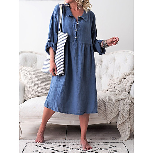 

Women's Shirt Dress Knee Length Dress Blue Half Sleeve Solid Color Spring Summer Casual 2021 S M L XL XXL XXXL