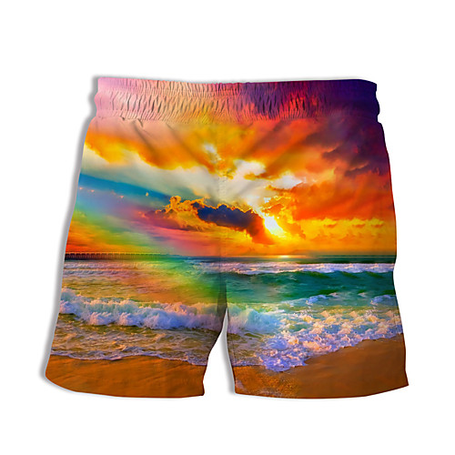 

Men's Casual Designer Quick Dry Breathable Beach Swimming Pool Bermuda shorts Board Shorts Pants Rainbow Graphic Prints Landscape Short 3D Print Drawstring Elastic Waist Rainbow / Summer / Elasticity