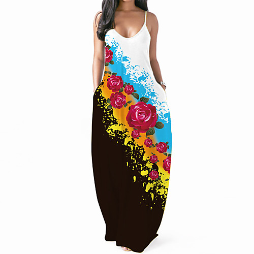 

Women's Strap Dress Maxi long Dress Blue Yellow Blushing Pink Black Red Sleeveless Floral Animal Summer V Neck Elegant Casual 2021 S M L XL XXL