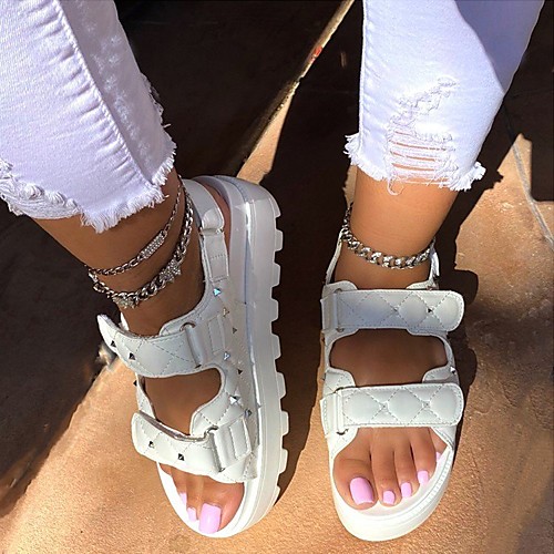 

Women's Sandals Platform Sandals Sporty Sandals Platform Round Toe PU Rivet Solid Colored Light Brown White
