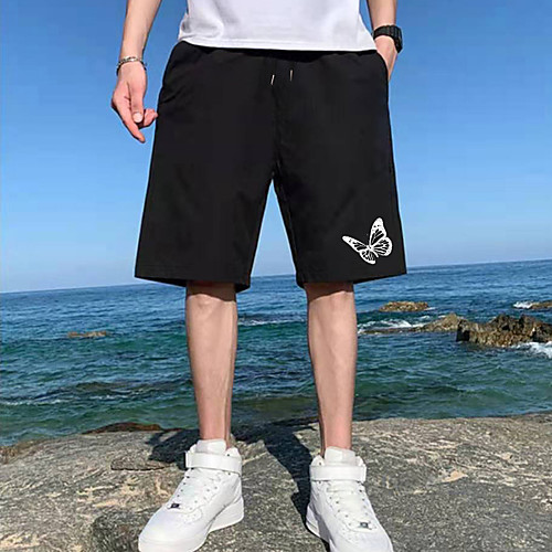 

Men's Shorts Sports Casual Daily Shorts Pants Butterfly Short Drawstring Pocket Print Black