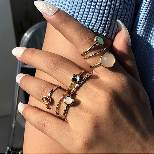 

Midi Rings Set Synthetic Opal Mixed Color Rainbow Alloy Stylish Simple European 8pcs One Size