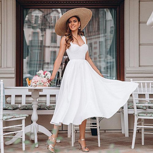 

Women's A Line Dress Midi Dress White Sleeveless Solid Color Spring Summer Strapless Elegant Casual 2021 S M L XL