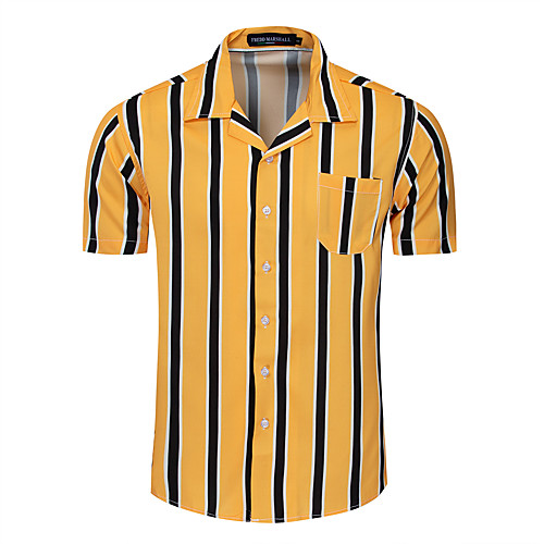 

Men's Shirt Striped Button-Down Short Sleeve Casual Tops 100% Cotton Lightweight Casual Fashion Breathable Yellow