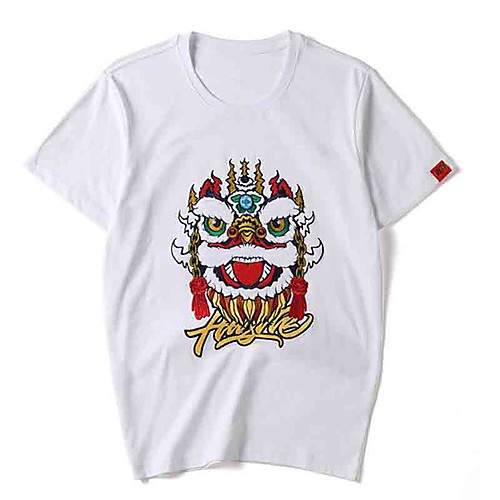 

Men's Unisex Tee T shirt Hot Stamping Graphic Prints Lion Animal Plus Size Print Short Sleeve Casual Tops Cotton Basic Fashion Designer Big and Tall White Black