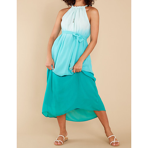 

Women's A Line Dress Maxi long Dress Blue-Green Sleeveless Color Gradient Summer Elegant & Luxurious 2021 S M L XL XXL