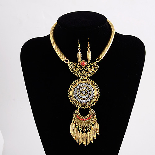 

jewelry set retro alloy personality leaf tassel diamond necklace earring set