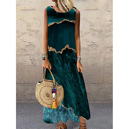 

Women's Shift Dress Maxi long Dress Green Sleeveless Print Print Summer Round Neck Elegant 2021 S M L XL XXL 3XL