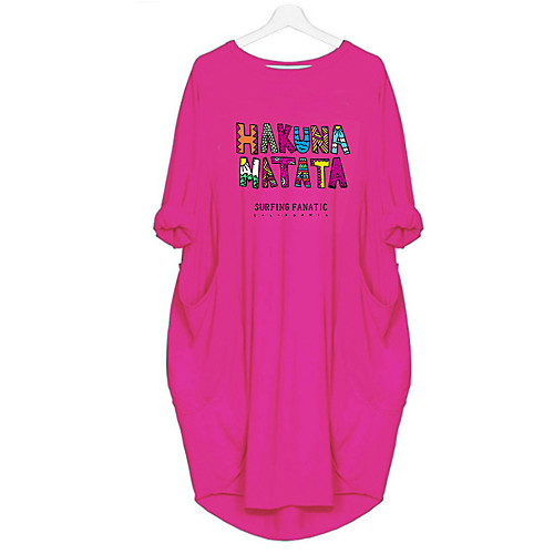 

Women's T Shirt Dress Tee Dress Knee Length Dress Blue Yellow Fuchsia Gray Green White Black Long Sleeve Print Spring Summer Round Neck Casual Oversized 2021 S M L XL XXL 3XL 4XL 5XL