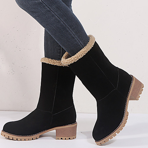

Women's Boots Snow Boots Block Heel Round Toe Crotch High Boots Mid Calf Boots Synthetics Solid Colored Gray Green Orange