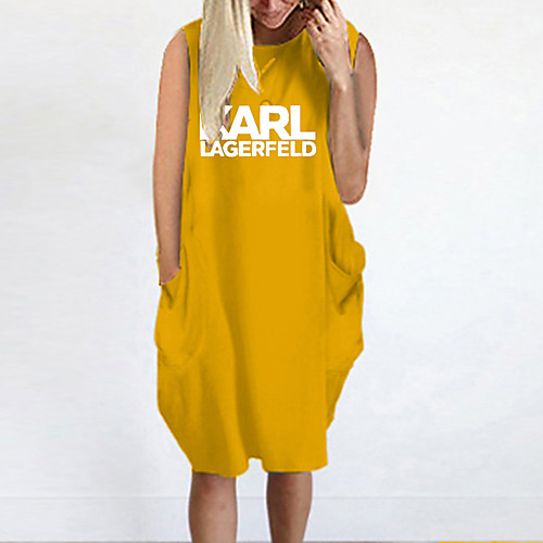 

Women's T Shirt Dress Tee Dress Knee Length Dress Blue Yellow Fuchsia Gray Green White Black Sleeveless Print Summer Round Neck Casual Oversized 2021 S M L XL XXL 3XL 4XL 5XL