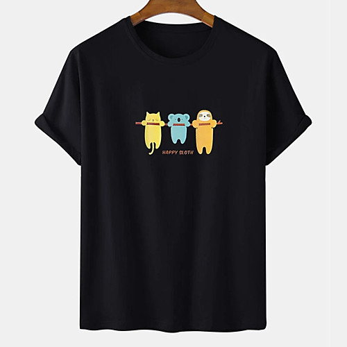 

Men's Unisex Tee T shirt Hot Stamping Cartoon Cat Graphic Prints Plus Size Print Short Sleeve Casual Tops Cotton Basic Designer Big and Tall White Black