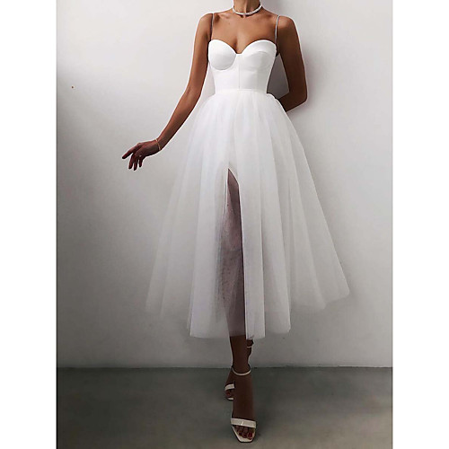 

Women's Strap Dress Knee Length Dress Blushing Pink White Black Sleeveless Solid Color Fall Summer Sexy 2021 S M L XL XXL