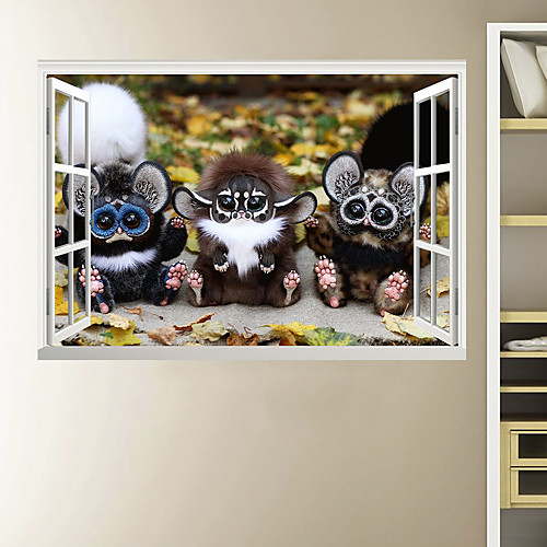 

3D Fake Window Cute Animal Doll Home Children's Room Background Decoration Can Be Removed Stickers