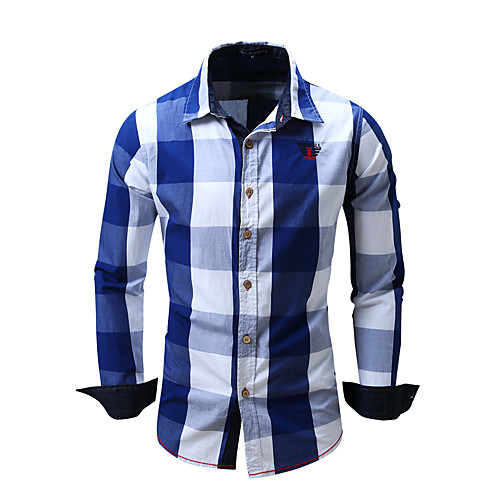 

Men's Shirt Plaid Button-Down Long Sleeve Casual Tops Cotton Casual Fashion Breathable Comfortable Blue Black Red