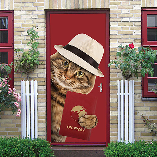 

2pcs Self-adhesive Creative Door Stickers Reading Kitten Living Room Diy Decoration Home Waterproof Wall Stickers