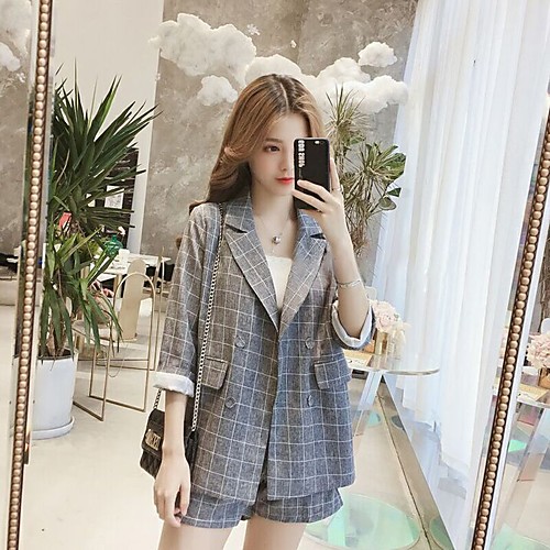 

Women's Coat Daily Wear Spring Summer Regular Coat Regular Fit Casual / Daily Jacket Solid Color Button Gray khaki