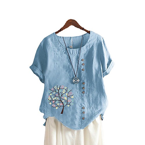 

Women's Plus Size Tops Blouse Shirt Pattern Short Sleeve U Neck Light Blue Yellow Blushing Pink Big Size L XL 2XL 3XL 4XL