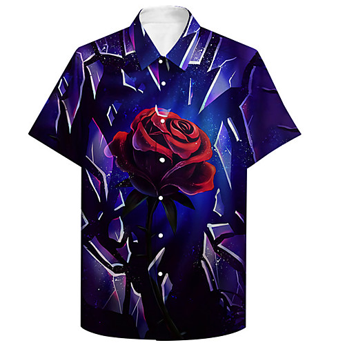 

Men's Shirt 3D Print Floral Plus Size 3D Print Button-Down Short Sleeve Casual Tops Casual Fashion Breathable Comfortable Blue / Sports