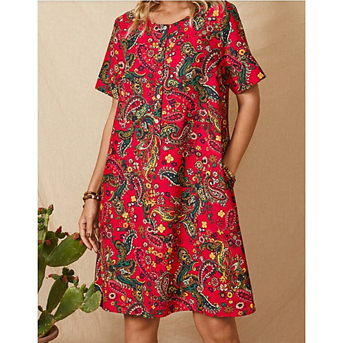 

Women's T Shirt Dress Tee Dress Knee Length Dress Red Short Sleeve Floral Spring Summer Casual 2021 M L XL XXL XXXL