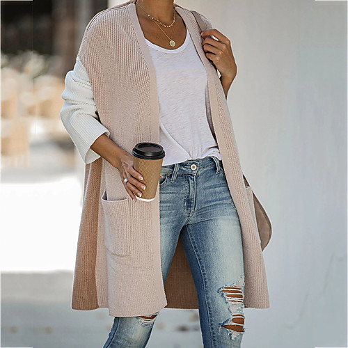

Women's Solid Color Cardigan Short Sleeve Sweater Cardigans Wide collar khaki