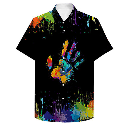 

Men's Shirt 3D Print Hand Plus Size 3D Print Button-Down Short Sleeve Casual Tops Casual Fashion Breathable Comfortable Black / Sports