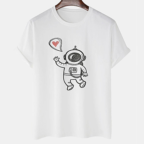 

Men's Unisex Tee T shirt Hot Stamping Graphic Prints Astronaut Plus Size Print Short Sleeve Casual Tops Cotton Basic Designer Big and Tall White