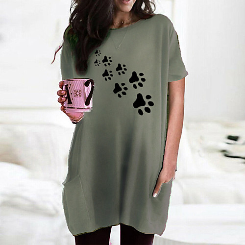 

Women's T shirt Dress Graphic Pocket Round Neck Basic Tops Wine Army Green Black