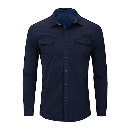 

Men's Shirt Solid Color Button-Down Long Sleeve Casual Tops 100% Cotton Lightweight Casual Fashion Breathable Army Green Navy Blue Gray